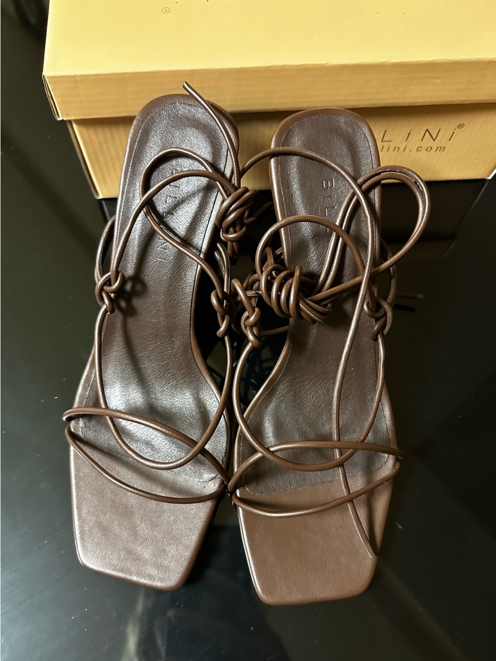 Billini Diana Brown Lace-Up Square-Toe Heeled Sandals 8 New!